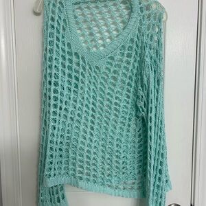 Mint Green Open-Knit Women's Sweater